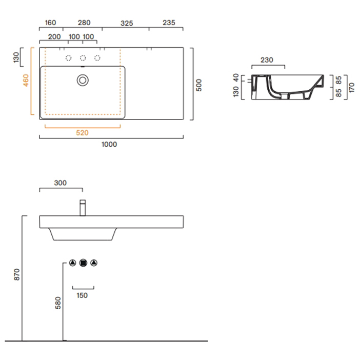 Catalano Zero Раковина 100x50см чаша слева, без отв., цвет: белый глянцевый