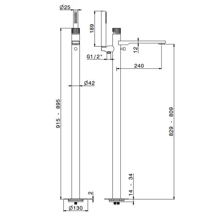 Newform Steel Line Смеситель для ванны, напольный, с ручным душем, цвет: pvd brushed copper bronze