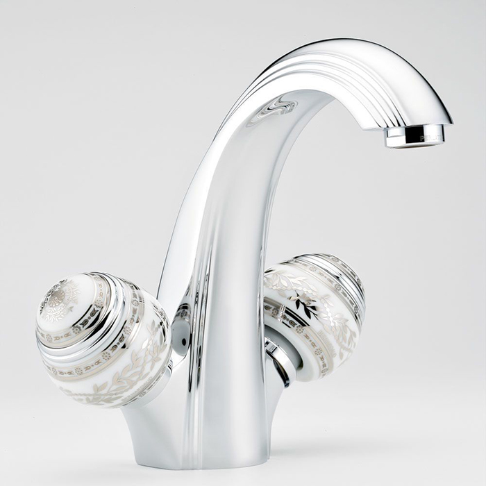 THG Marquise porcelaine blanche Смеситель для раковины, 1 отв., цвет: хром/платина/белый фарфор