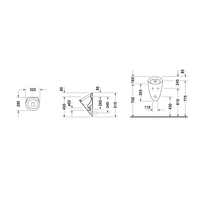 Duravit Starck 1 Писсуар 32х28.5см, скрытый подвод воды, включая крепление, без крышки, цвет: белый