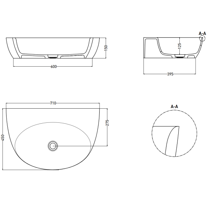 Salini Alda Wall 03 Раковина 60х71х15см., накладная, 1 отв., S-Sense, цвет: белый