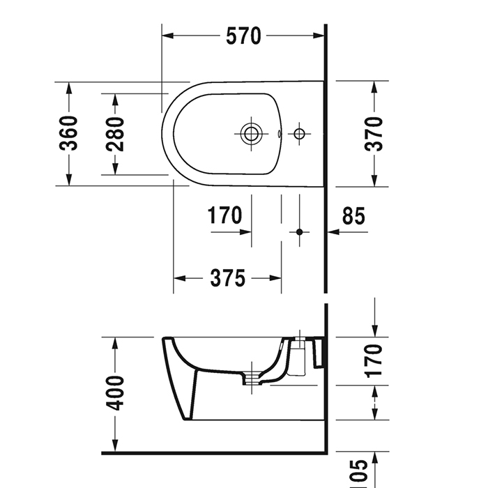 Duravit Me by Starck Биде подвесное 57х37см., 1 отв., с креплением, цвет: белый