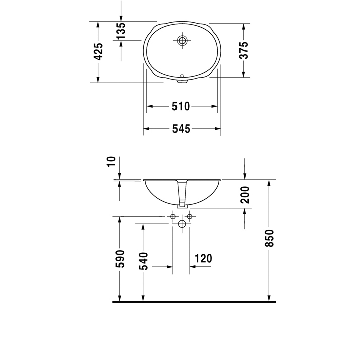 Duravit Santosa Раковина 51x37.5см., без отв., встраиваемая снизу, с переливом, цвет: белый