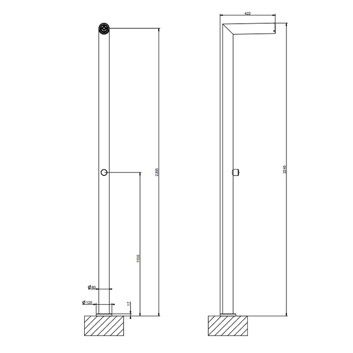 Gessi Outdoor Душевая стойка, для установки на улице, напольная, на 1 выход, без ручки и верхнего душа, цвет: Black XL