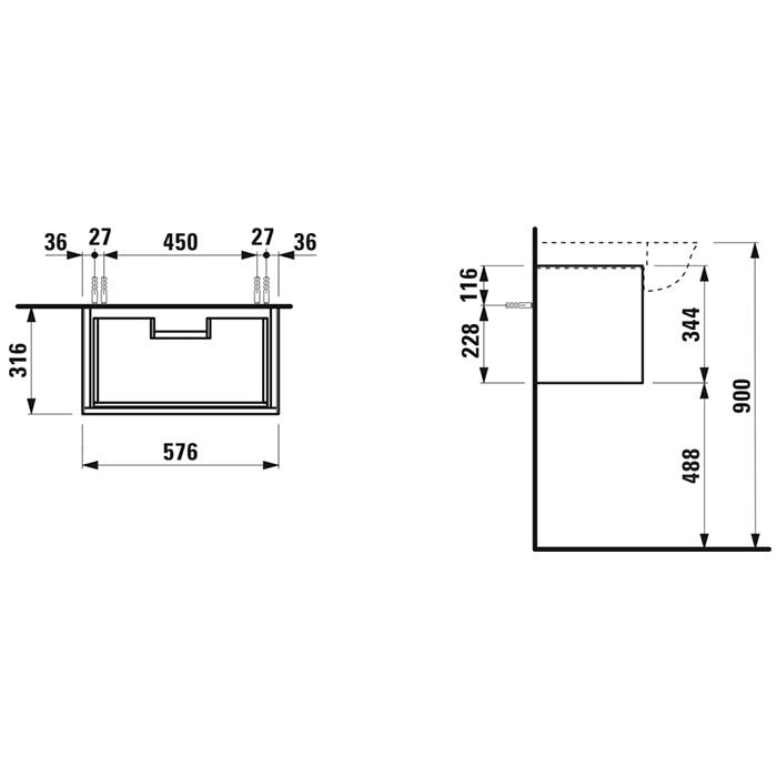 Laufen New Classic Тумба с раковиной, 57.5х31.5х34.5см, 1 ящик, подвесная, цвет: белый глянец