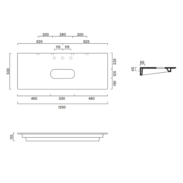 Catalano Столешница керамическая 125x50см, с отверстием , цвет: Tortora Satinato