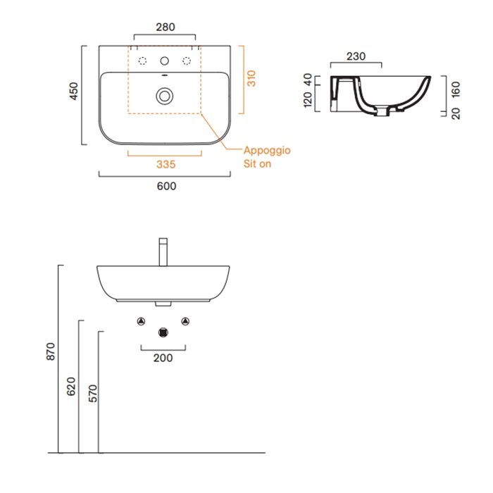 Catalano Italy Раковина 60х45см,с 1 отв., цвет: белый глянцевый
