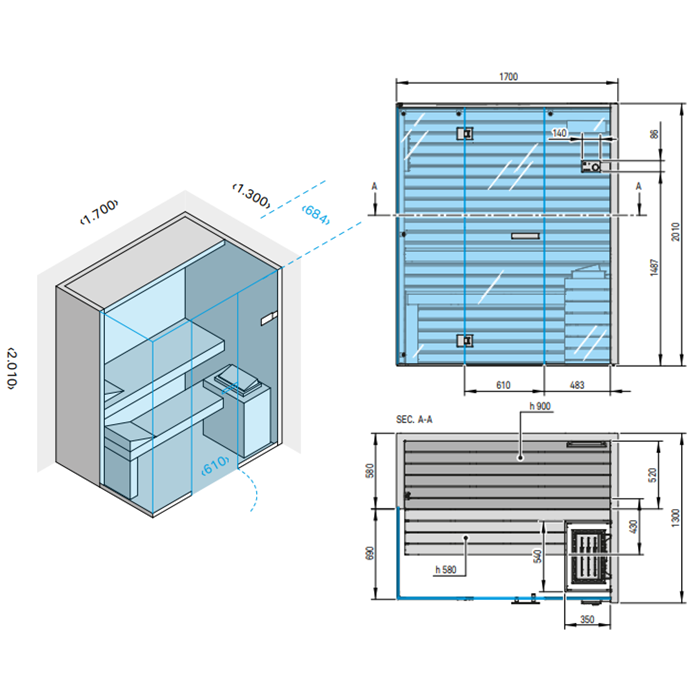 Effegibi Sky Corner 45 Био-Сауна 170x130x201см, угловая DX, цвет: канадский хемлок