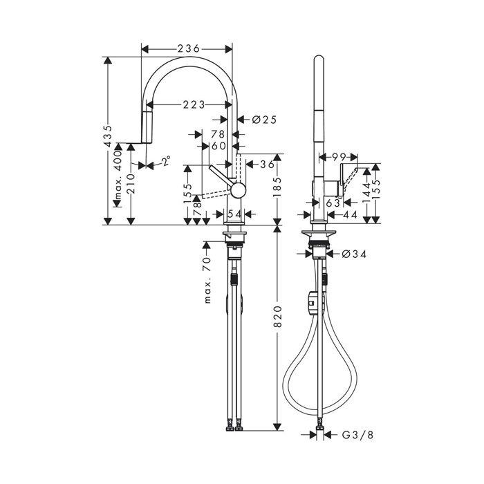 Hansgrohe Talis M54 Кухонный смеситель однорычажный, 210, с вытяжным изливом 1jet, цвет: сталь