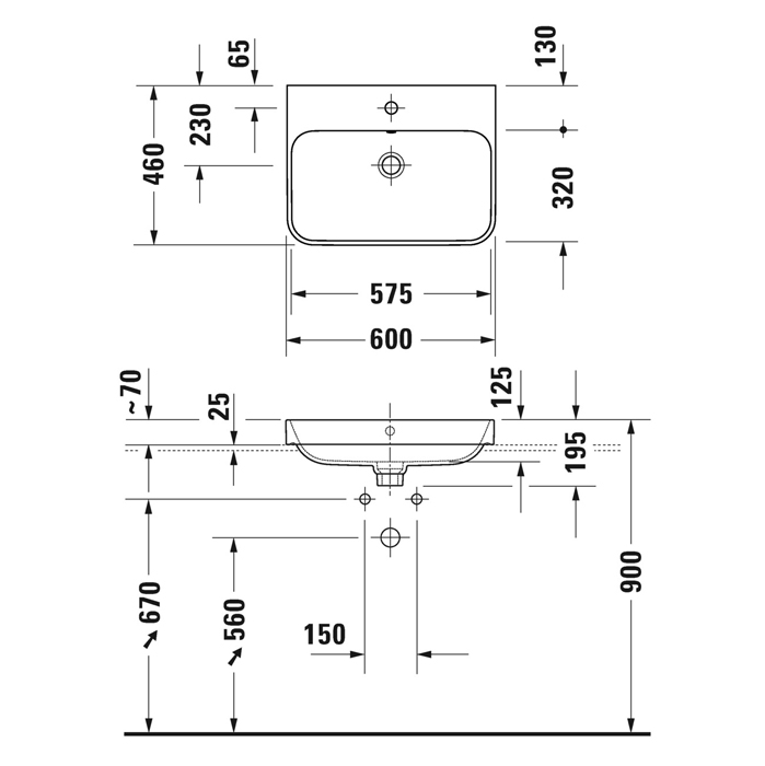 Duravit Happy D.2 Plus Раковина 60х46 см, 1 отв., с креплением, цвет: белый