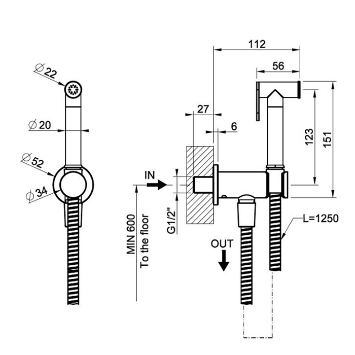 Gessi Transparenze Гигиенический душ, настенный, цвет: Copper Brushed PVD