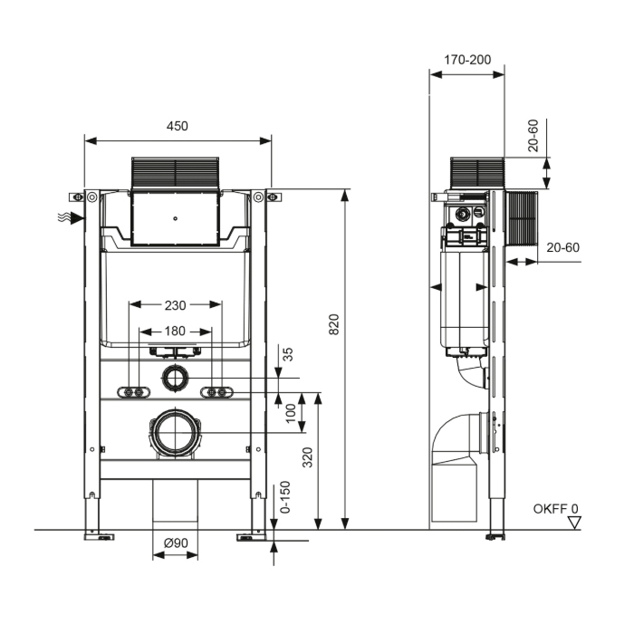 TECEspring profil Система инсталляции для унитаза 82см., c креплением к стене, без панели смыва