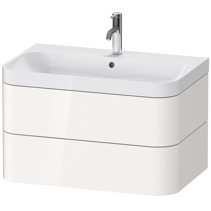 Duravit Happy D.2 Plus Тумба подвесная c-shaped с умывальником 77.5х49х46.8см, с 1 отв под смесит, 2 ящика, выпуск и сифон в комплекте, цвет: белый глянцевый