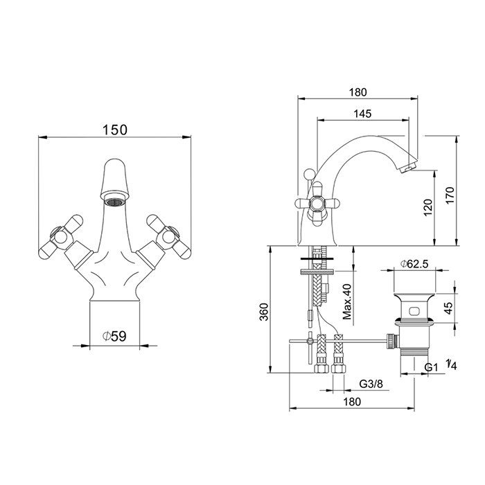 Huber Croisette Смеситель для раковины, на 1 отв, с донным клапаном, цвет: хром
