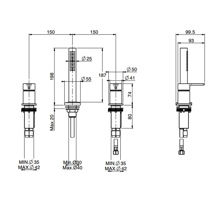Fima Carlo Frattini Snap Смеситель на борт ванны, на 3 отв., с ручным душем, цвет: черный матовый