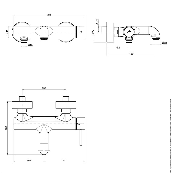 Fima Carlo Frattini Spillo Up Смеситель для ванны, настенный, цвет: черный матовый