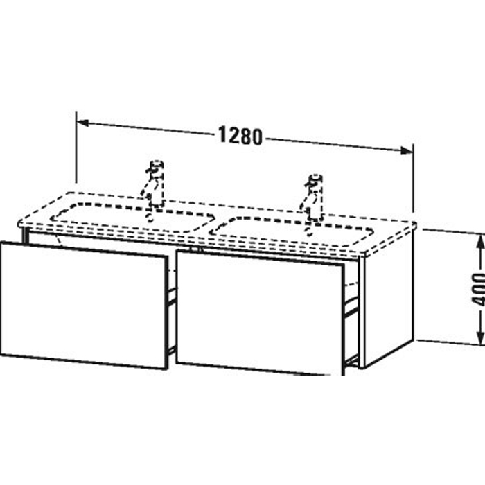 Duravit XSquare Тумба подвесная, 128х47.8х40см, с раковиной, с 2 выдв ящик, цвет: черный глянц