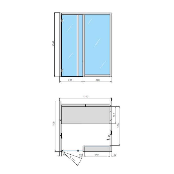 Effegibi Yoku H Glass Хаммам 174x170х214см, в нишу, цвет: осина термообработанная/Calacatta Gold Extra