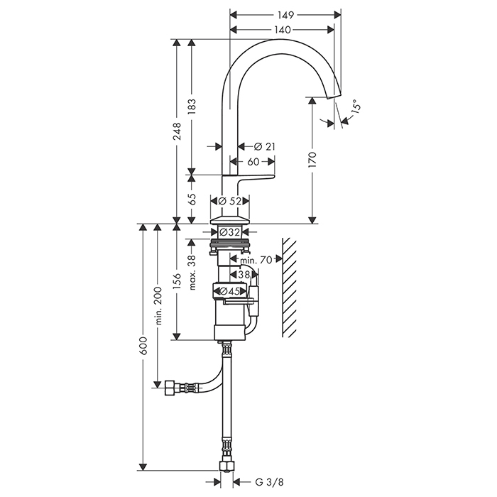 Axor One Смеситель для раковины Sel 170, на 1 отв., с донным клапаном Push-Open, цвет: полированный черный хром