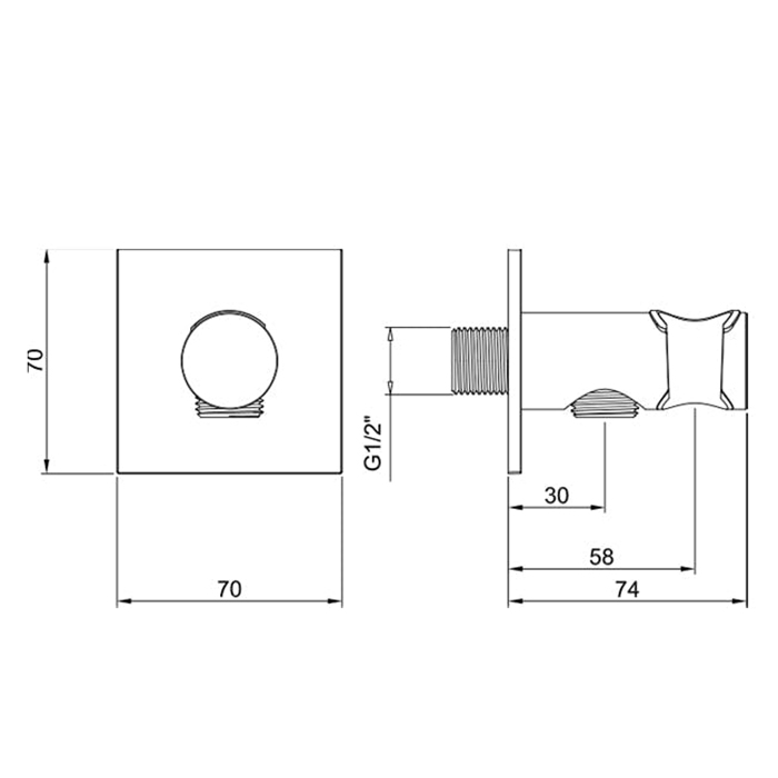 Almar Round Душевое подключение с держателем круглое, квадр. отражатель, цвет: nickel brushed