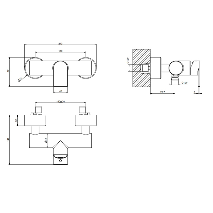 Gessi Emporio Via manzoni Смеситель для душа,, подвесной, цвет: Finox Brushed Nickel