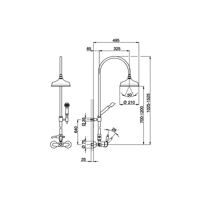 CISAL Arcana Empress Настенная душевая система:смеситель для душа,верхний душ Easy Clean,ручной душ с держателем и шлангом, цвет: хром 