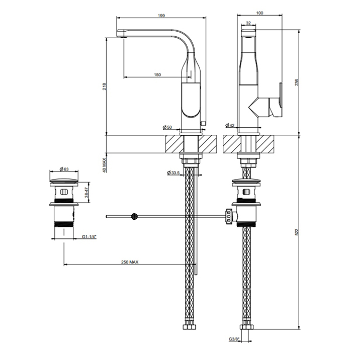 Gessi Emporio Via manzoni Смеситель для раковины, на 1 отв, с донным клапаном, цвет: Finox Brushed Nickel