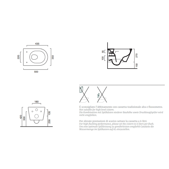 Catalano Zero Унитаз подвесной 50х35см, безободковый, смыв Tornado, покрытие Cataglaze+, цвет белый глянцевый
