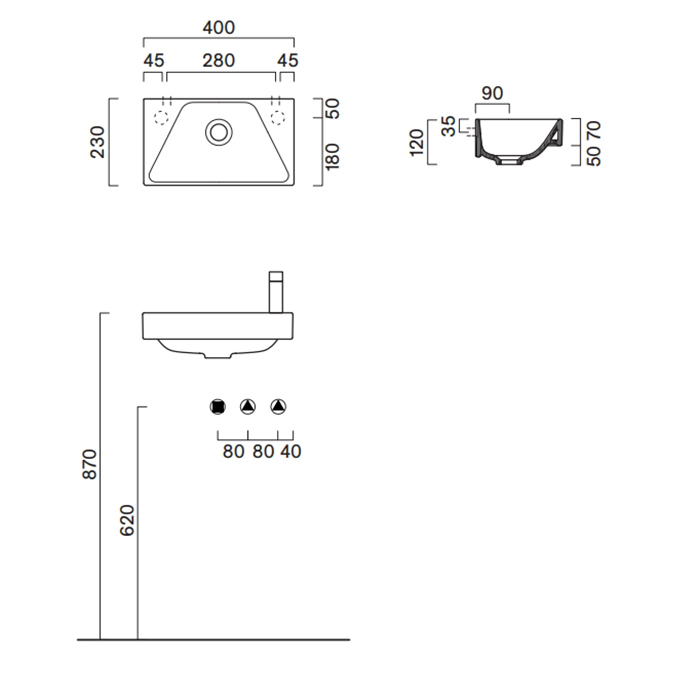 Catalano Comfort Раковина 40x23см, без отв., цвет: белый глянцевый