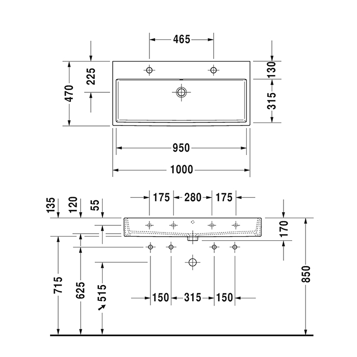 Duravit Vero Air Раковина подвесная, 100х47см, с 2 отв., без перелива, шлифованная, цвет: белый