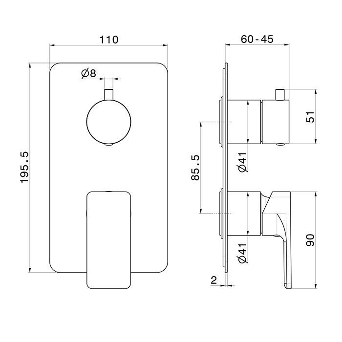 Newform B-Easy Смеситель для душа, встраиваемый, 2 потока, внешняя часть, цвет: черный матовый