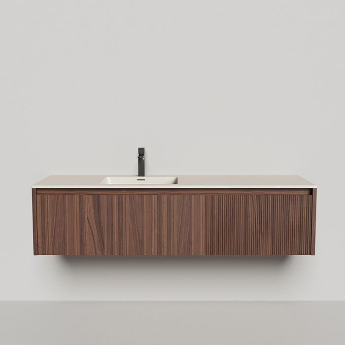 Salini Domino Тумба с раковиной, 140х50х40см., из S-Stone в сборе, д/к; крепеж; сифон; фасад: шпон орех, столешница: Ral9001