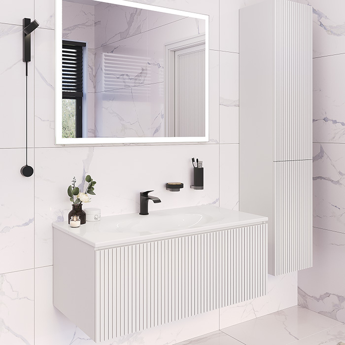 TW Shape комплект подвесной мебели 100х50см, с раковиной, с 1 выдвиж. ящиком с механизмом push-to-open, цвет: белый матовый RAL9003