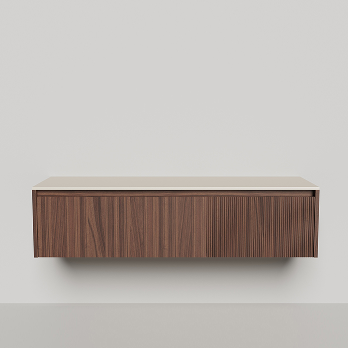 Salini Domino Тумба со столешницей, 160х50х40см., из S-Stone в сборе, крепеж; сифон; фасад: шпон орех, столешница: Ral9001