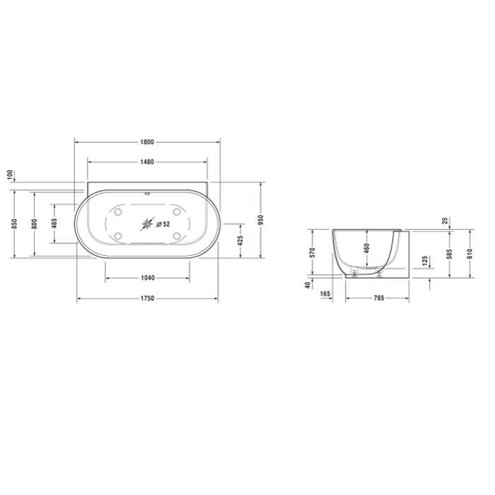 Duravit Luv Ванна из минерального литья 180x95см, цвет белый, пристенный вариант панели, с ножками., цвет: белый