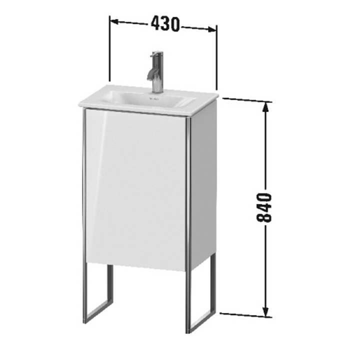 Duravit XSquare База напольная 43x30.8x84см с раковиной, 1 дверца, петли слева, цвет: глянцевый белый