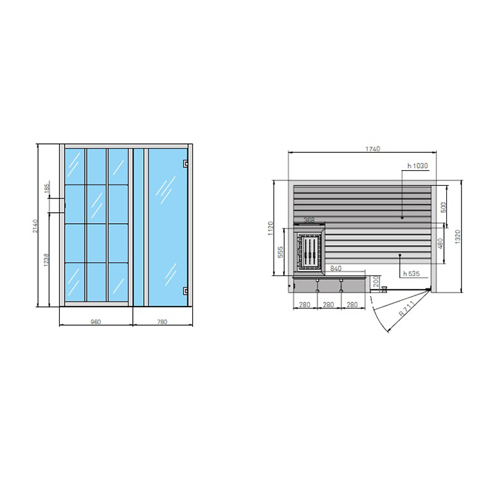 Effegibi Yoku S Shelf Био-Сауна 174x132х214см, угловая SX, цвет: термообработанная древесина