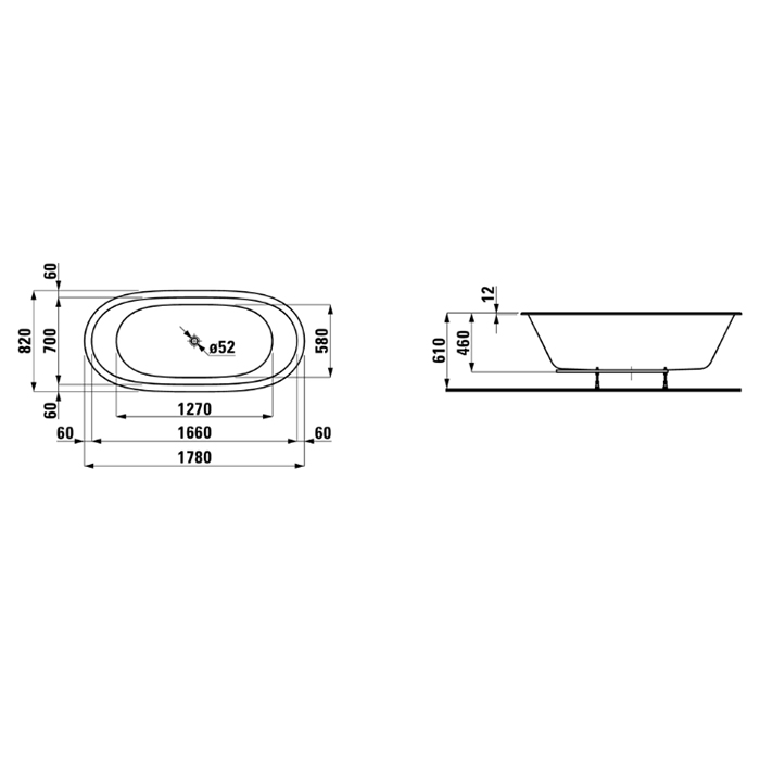 Laufen Alessi One Ванна 178x82x46см, встраиваемая, овальная, материал: композит, цвет: белый