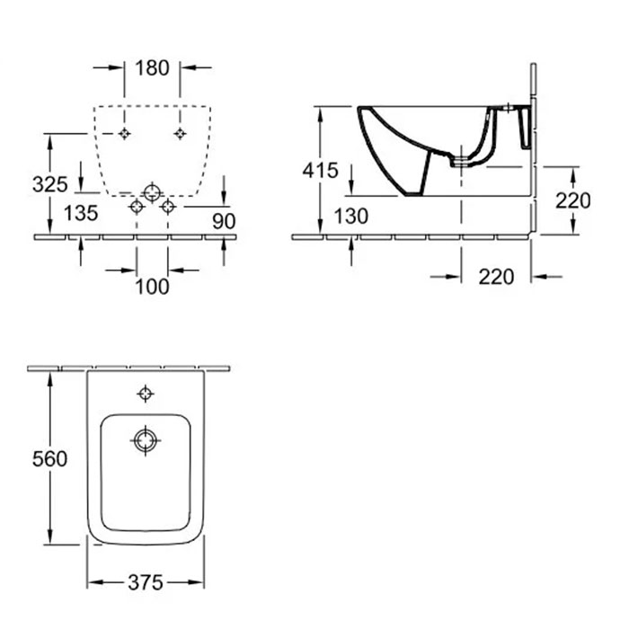 Villeroy&Boch Venticello Биде подвесное 375*560*285, с 1 отв. под смеситель, CeramicPlus, цвет альпийский белый