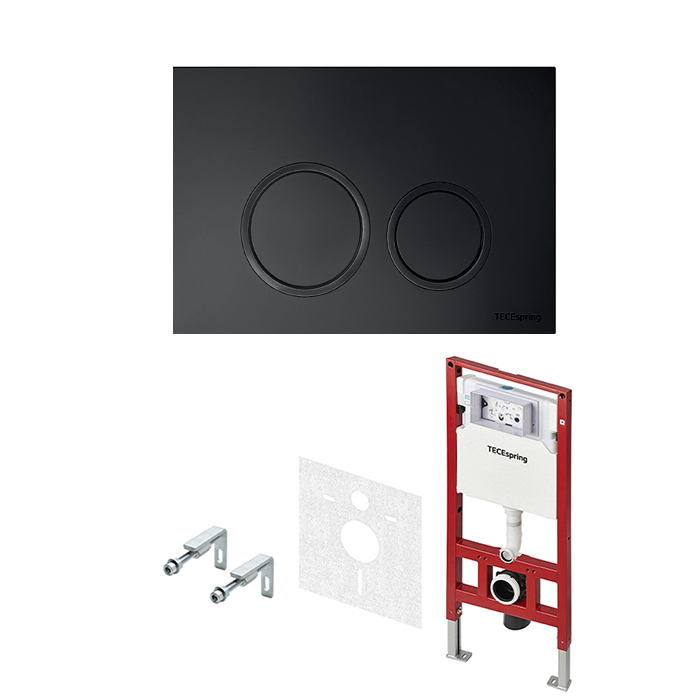 TECEspring комплект 4 в 1 инсталяция, панель смыва R с круглыми кнопками, черный матовый/ободок черный мат