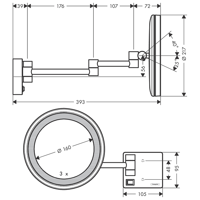 Hansgrohe AddStoris Косметическое зеркало с LED подсветкой, цвет: шлифованная бронза