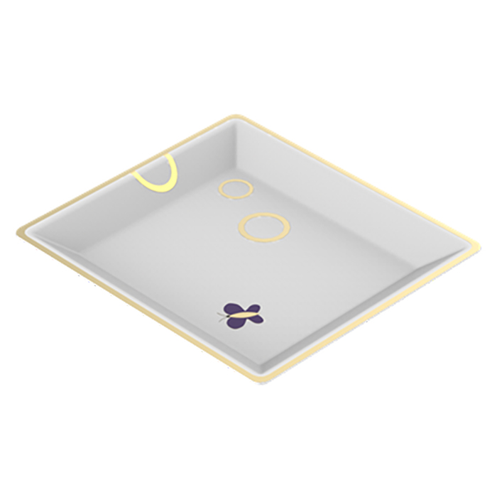 THG CAPUCINE MAUVE DECOR OR Поднос керамический 171х154 мм., настольный, middle size, декор золото/лиловый, цвет: белый