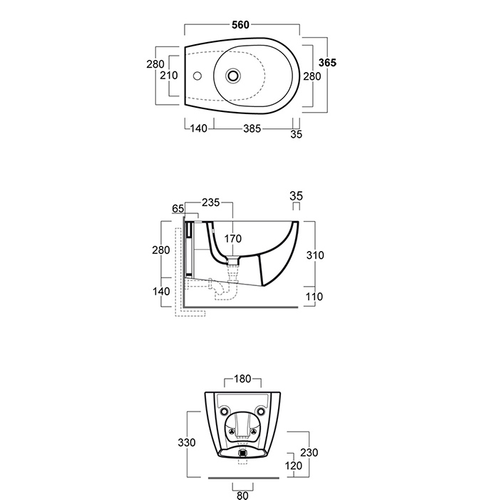 Simas Vignoni биде подвесное 56x36.5см, с 1 отв., цвет: cemento matt