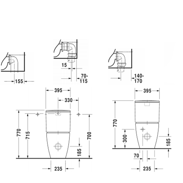 Duravit Me by Starck Унитаз  моноблок   37х65 см, слив универсальный,  с креплениями, цвет белый/хром