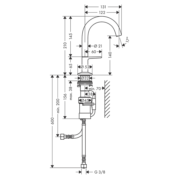Axor One Смеситель для раковины Sel 140, на 1 отв., с донным клапаном Push-Open, цвет: полированный черный хром