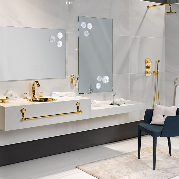 THG Dahlia Смеситель для раковины, 3 отв., цвет: золото