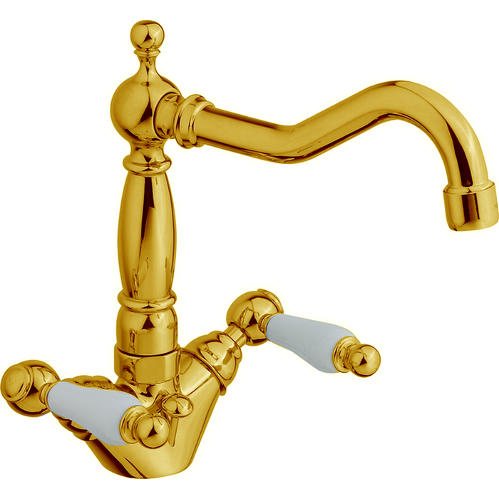 CISAL Arcana Toscana Смеситель на 1 отверстие для раковины, с донным клапаном, цвет: золото/белый
