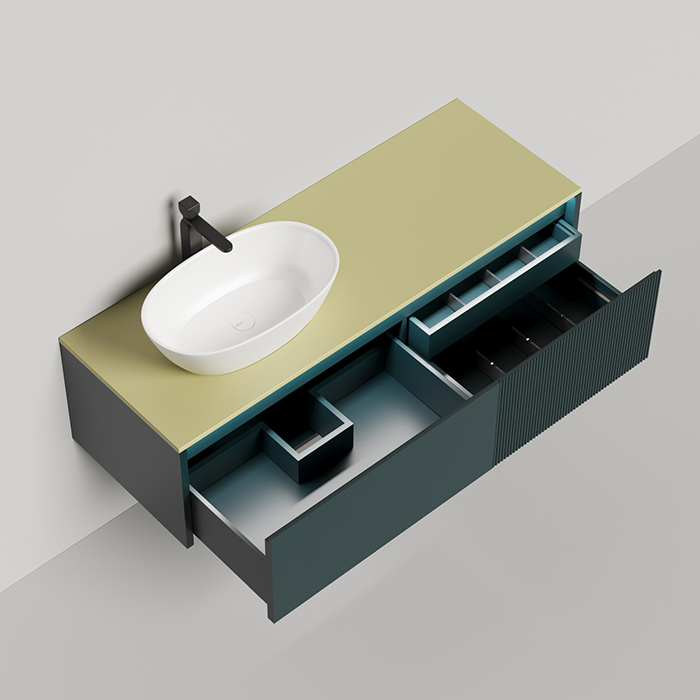 Salini Domino Тумба со столешницей и накладной раковиной, 140х50х40см., из S-Stone в сборе, крепеж; сифон; фасад: эмаль Ral6004, столешница: Ral1000