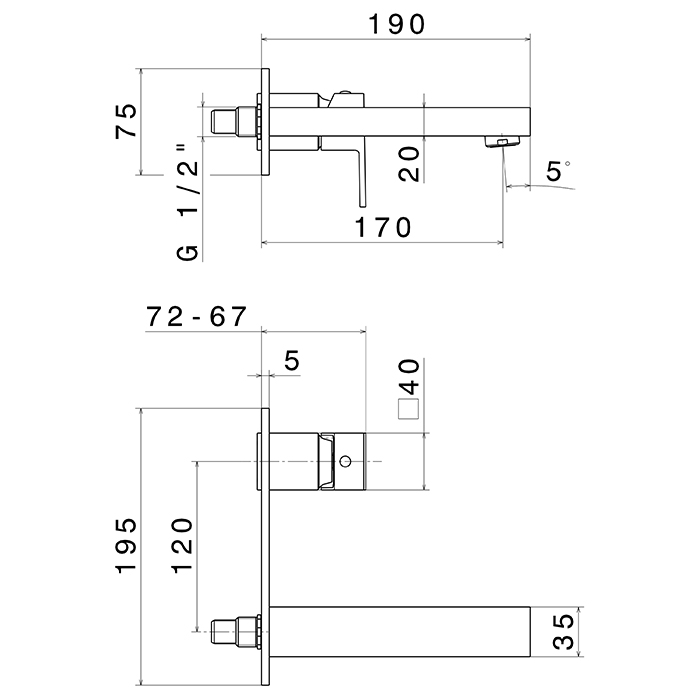 Newform Ergo Q Смеситель для раковины, встраиваемый, длинный излив, внешняя часть, цвет: хром