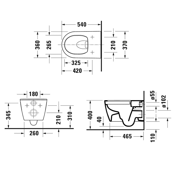 Duravit Soleil by Starck Унитаз 37х54см., подвесной, безободковый, Weiß Hochglanz, HyG, цвет: белый